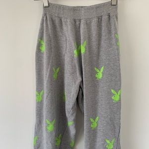 MISSGUIDED playboy grey and neon green sweatpants